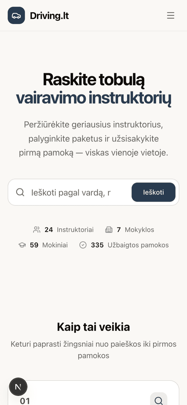 Driving.lt pradžios puslapis telefone